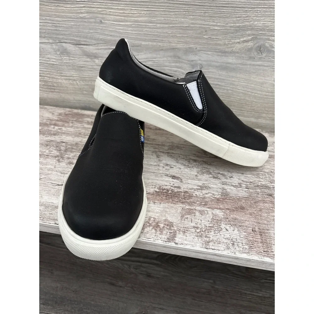Mellow Walk Mens Black Leather Slip On Shoes Loafers Contrast Stitching Size 10